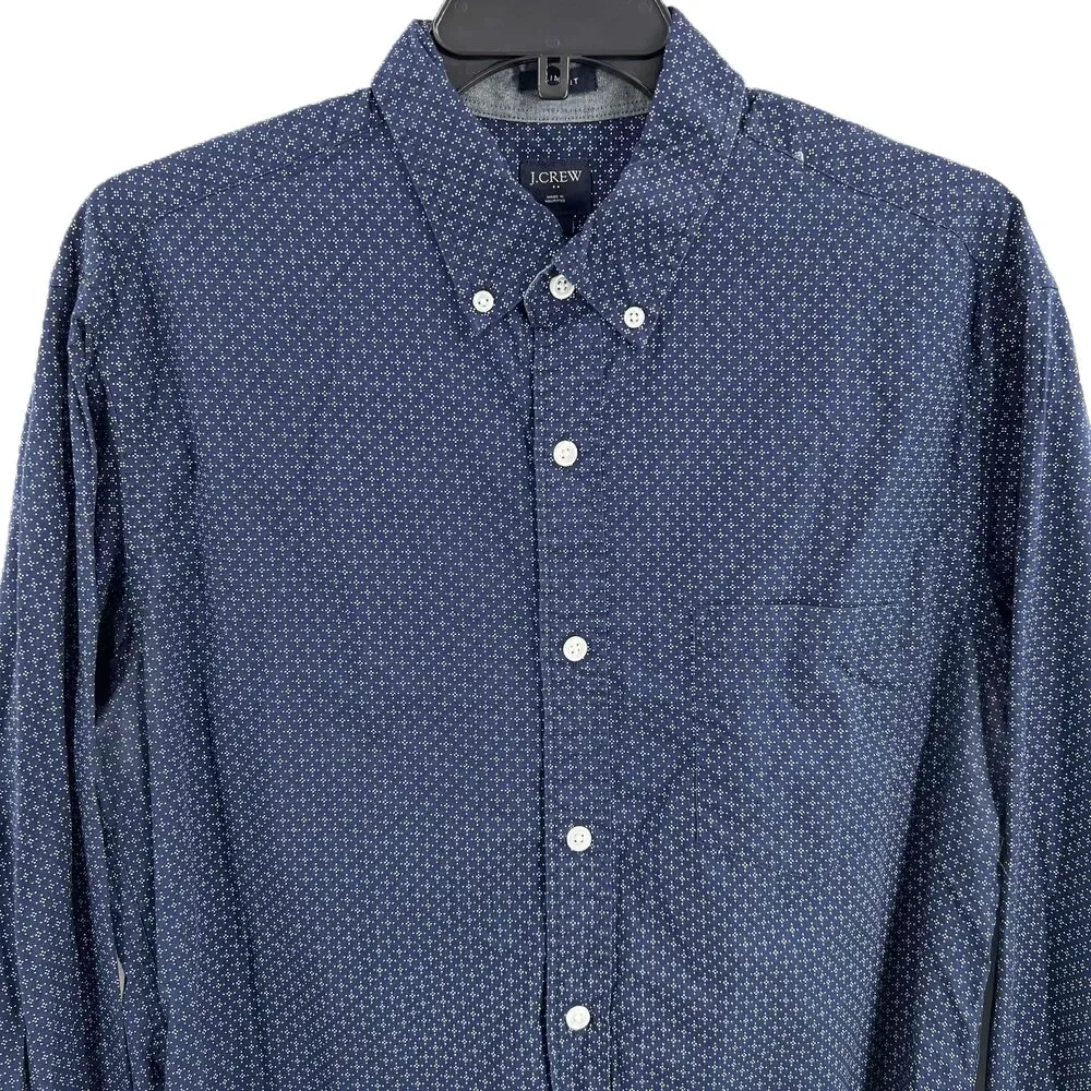 J. Crew Blue White Pattern Slim Fit Button Down Shirt Long Sleeve Mens Medium